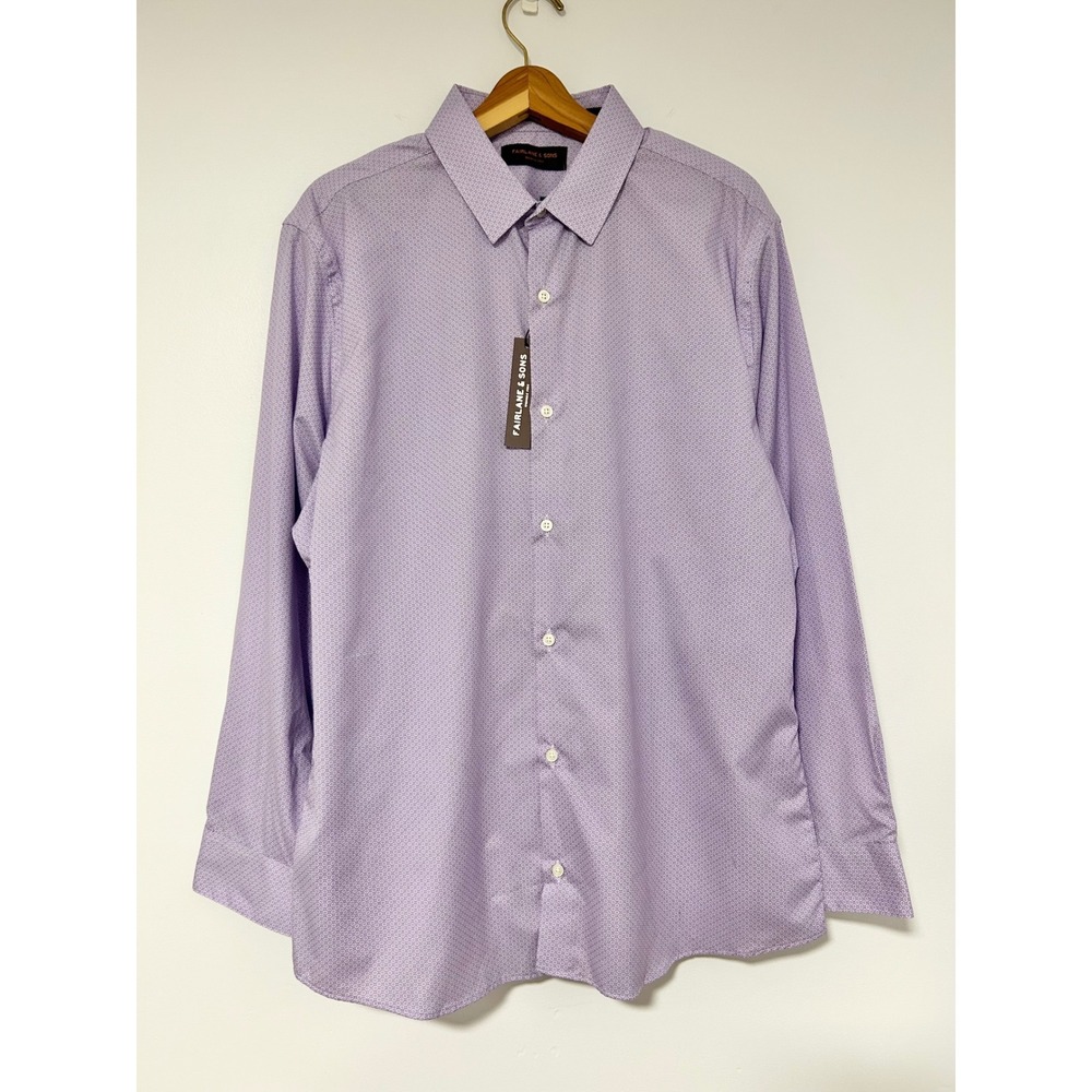 Fairlane & Sons Men XL Short Purple Geometric Easy Care Wrinkle Free Dress Shirt